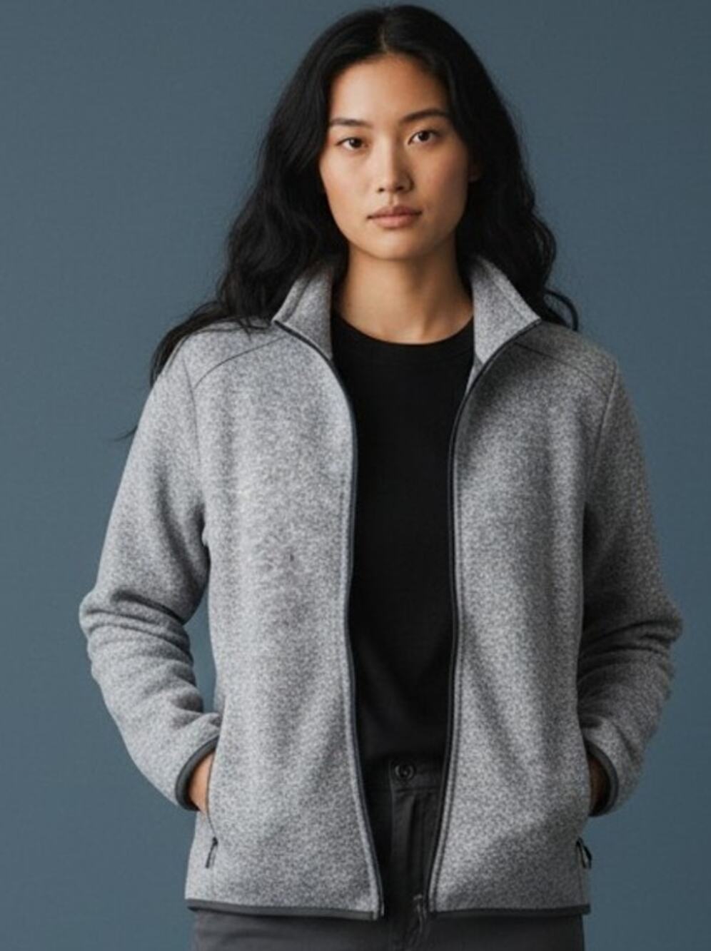 Eddie Bauer Womens Sweater Fleece Full Zip Jacket Gray Heather L Gorpcore